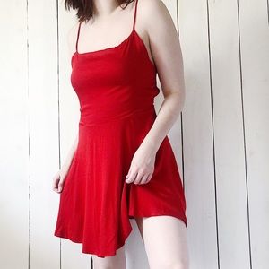 Kimchi Blue Straight Neck Fit Flare Mini Dress Red